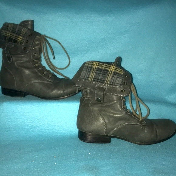 ROUGE fold over or lace up boots dark gray motorcycle army thrasher GUC size 7.5 - Picture 1 of 9